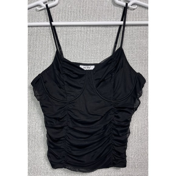Black Y2K Mesh Ruched Bustier Blouse Spaghetti Strap Stretch XL - Picture 2 of 9